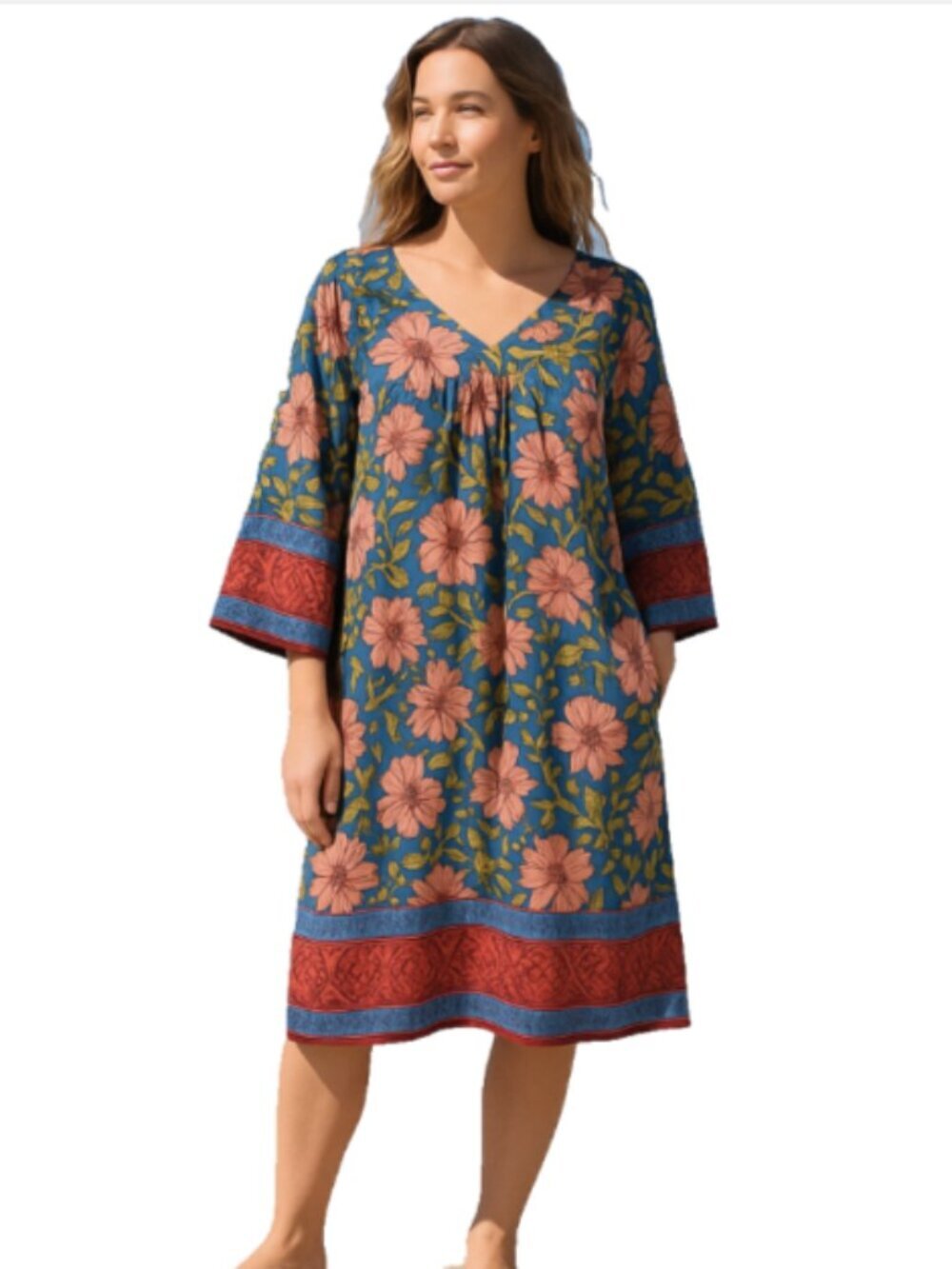 NEW Easel Oversized Small Multi-Color Floral Dress 3/4 Wide Sleeves BOHO Resort